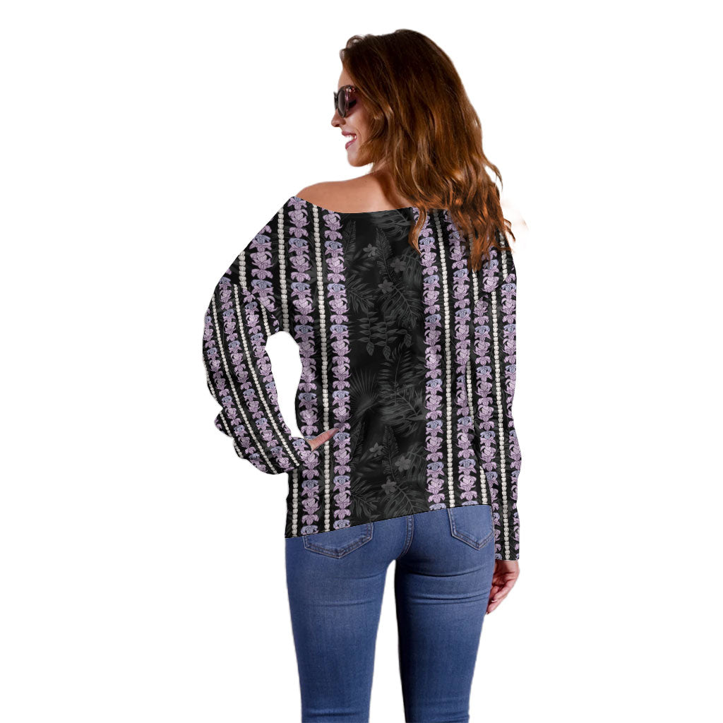 Hawaii Queen Liliuokalani Off Shoulder Sweater Hawaiian Lei Pua Kalaunu LT05 - Polynesian Pride