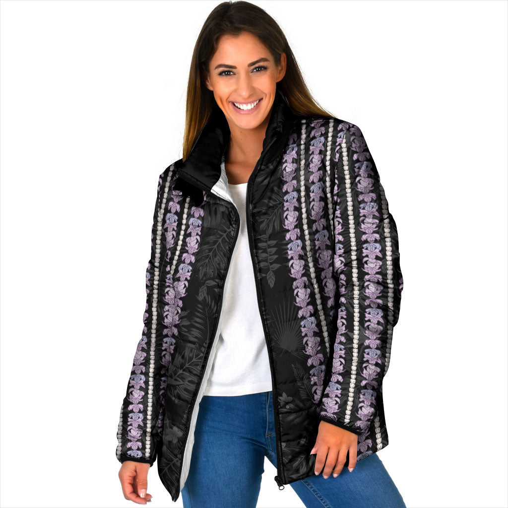 Hawaii Queen Liliuokalani Padded Jacket Hawaiian Lei Pua Kalaunu LT05 Women Black - Polynesian Pride