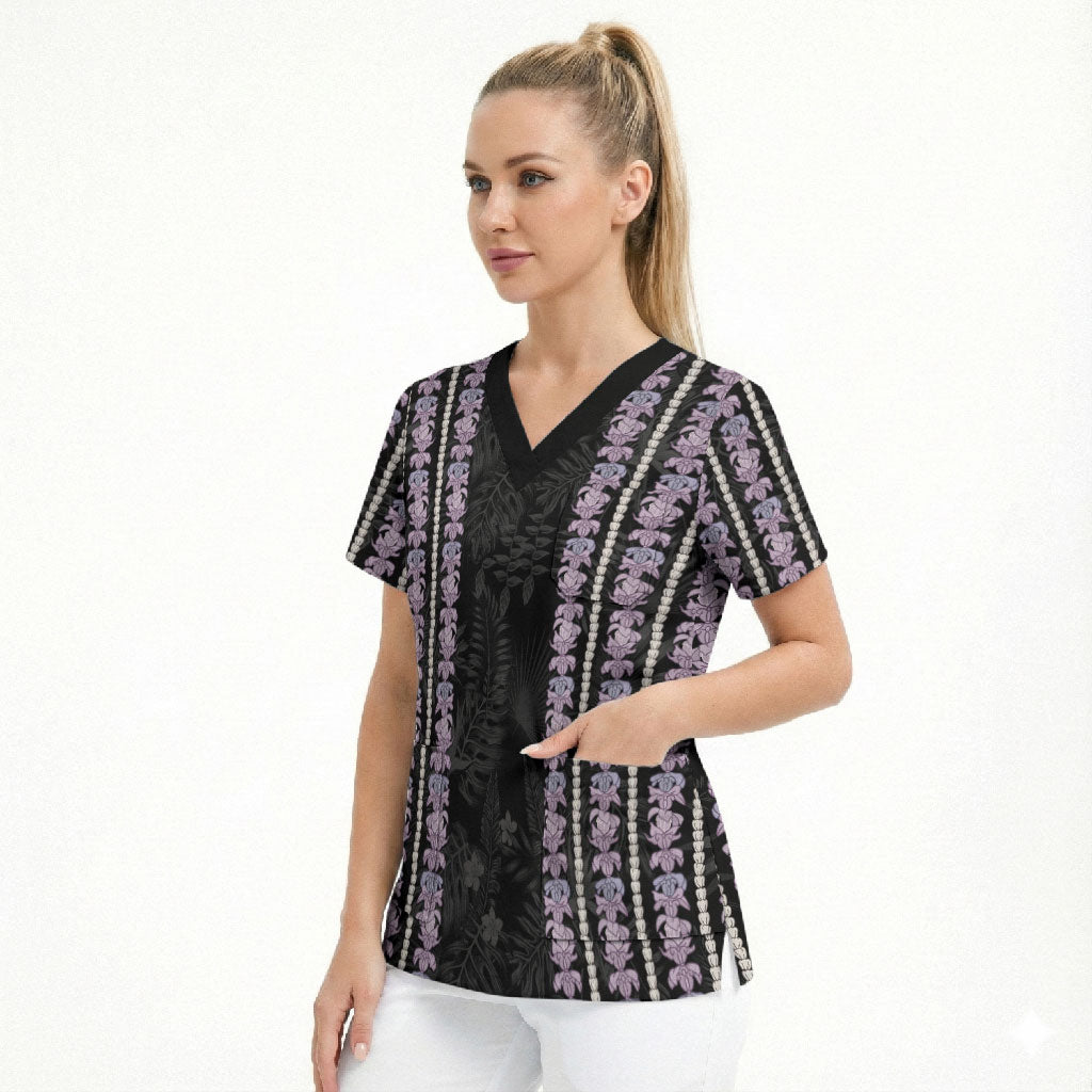 Hawaii Queen Liliuokalani Scrub Top Hawaiian Lei Pua Kalaunu LT05 - Polynesian Pride