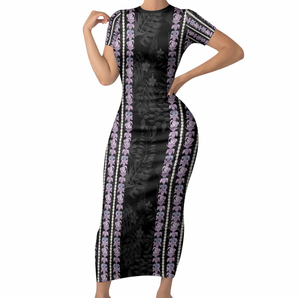 Hawaii Queen Liliuokalani Short Sleeve Bodycon Dress Hawaiian Lei Pua Kalaunu LT05 Long Dress Black - Polynesian Pride