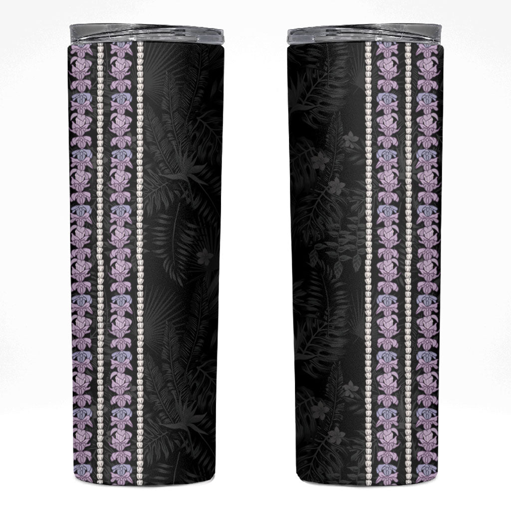 Hawaii Queen Liliuokalani Skinny Tumbler Hawaiian Lei Pua Kalaunu LT05 Black - Polynesian Pride