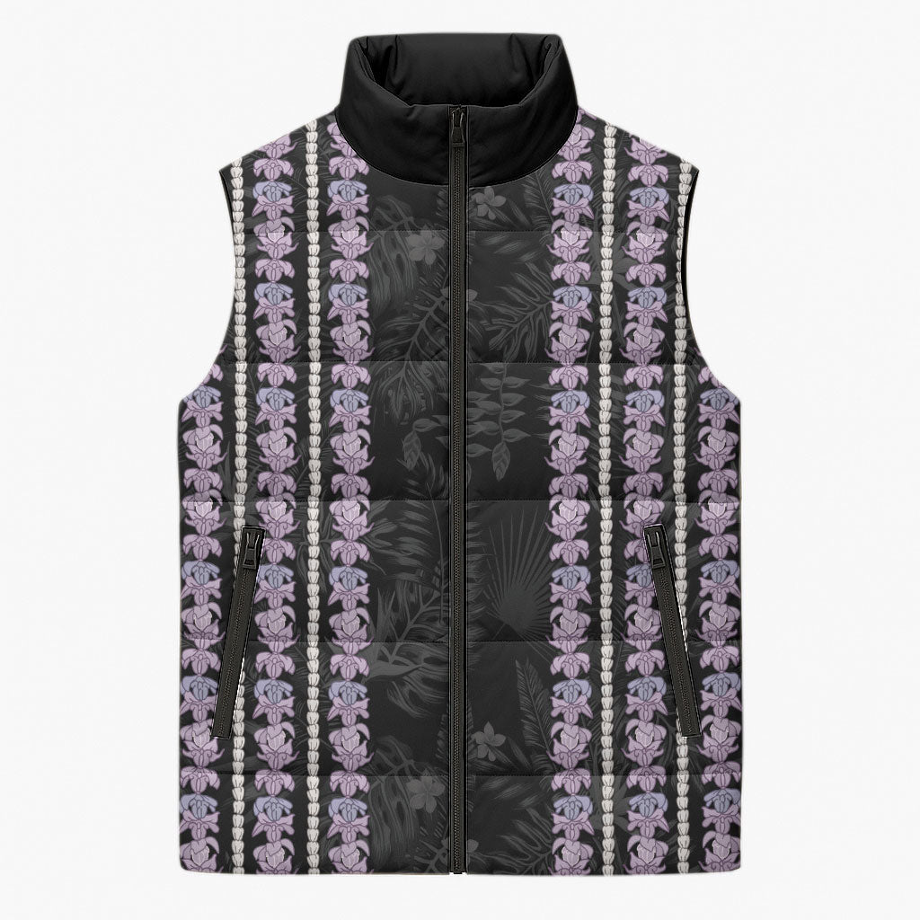 Hawaii Queen Liliuokalani Sleeveless Puffer Jacket Hawaiian Lei Pua Kalaunu LT05 Unisex Black - Polynesian Pride