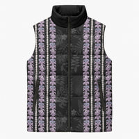 Hawaii Queen Liliuokalani Sleeveless Puffer Jacket Hawaiian Lei Pua Kalaunu LT05 Unisex Black - Polynesian Pride