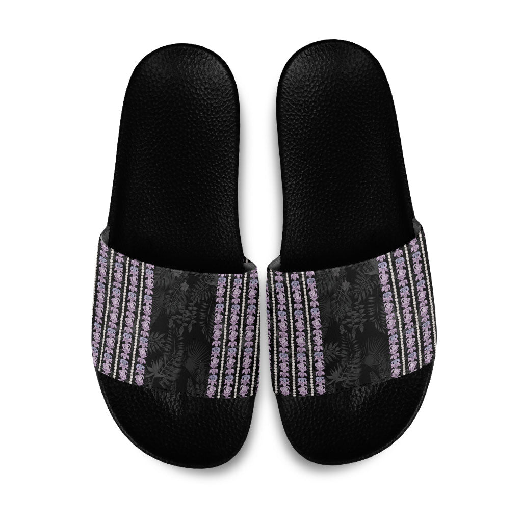 Hawaii Queen Liliuokalani Slide Sandals Hawaiian Lei Pua Kalaunu LT05 Black - Polynesian Pride