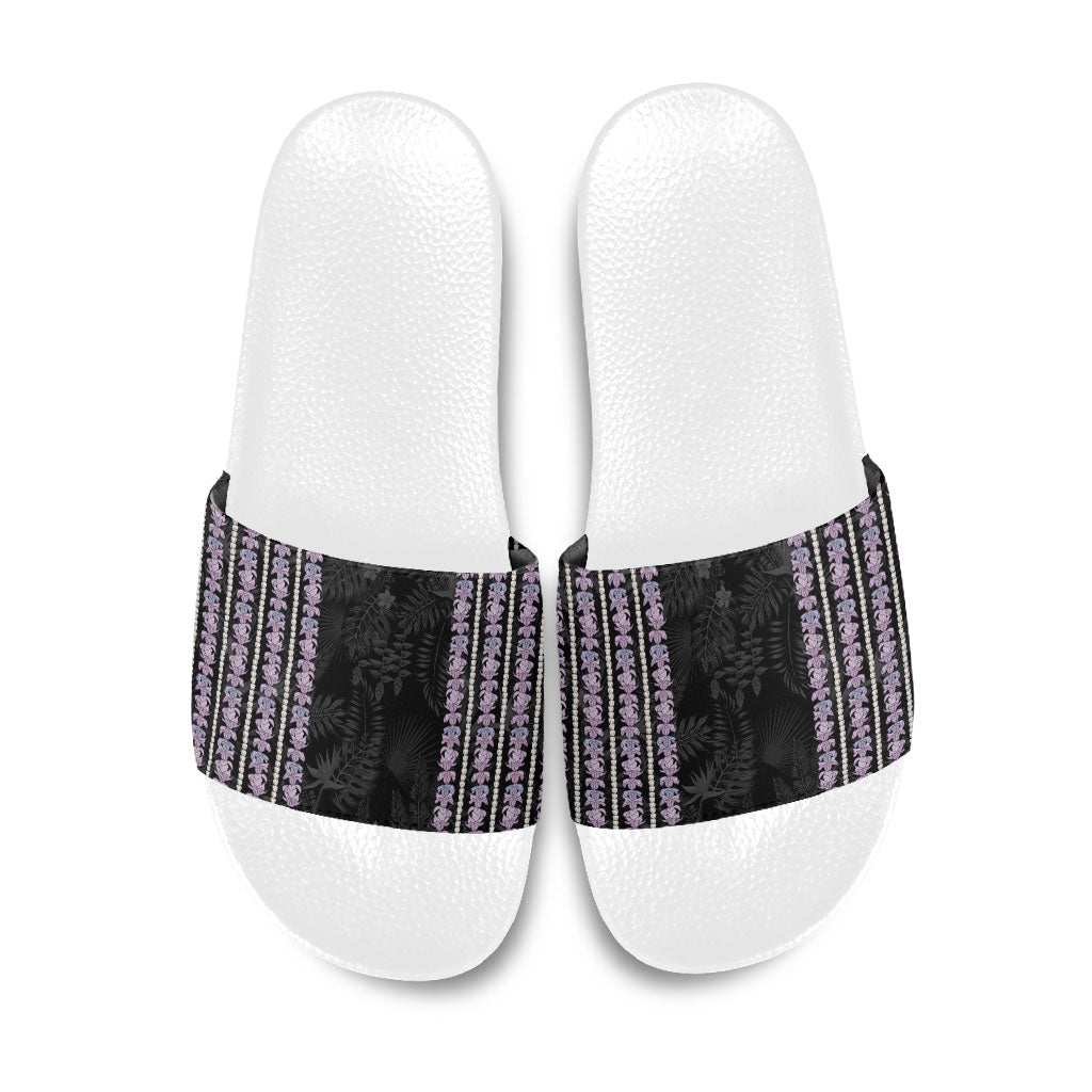 Hawaii Queen Liliuokalani Slide Sandals Hawaiian Lei Pua Kalaunu LT05 Black - Polynesian Pride