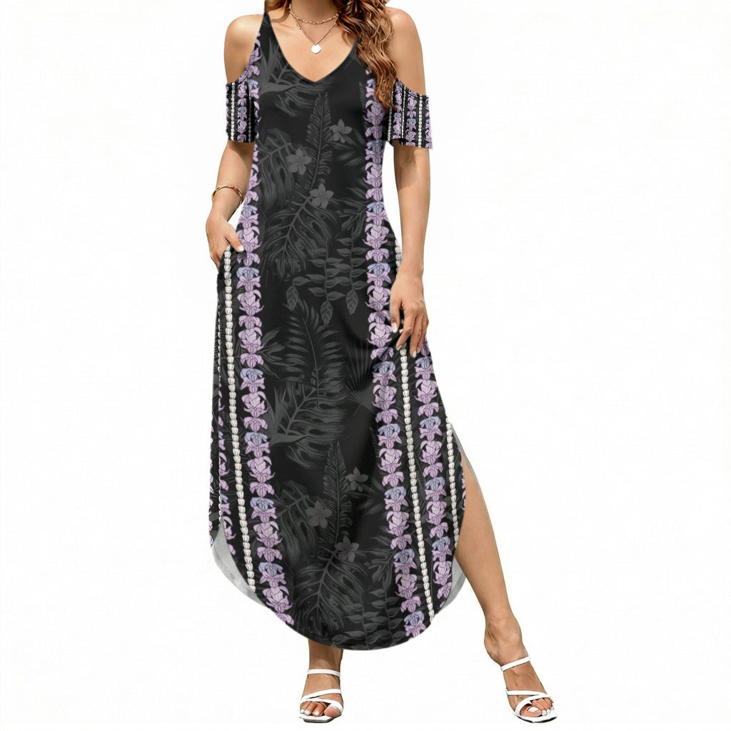 Hawaii Queen Liliuokalani Summer Maxi Dress Hawaiian Lei Pua Kalaunu LT05 Women Black - Polynesian Pride