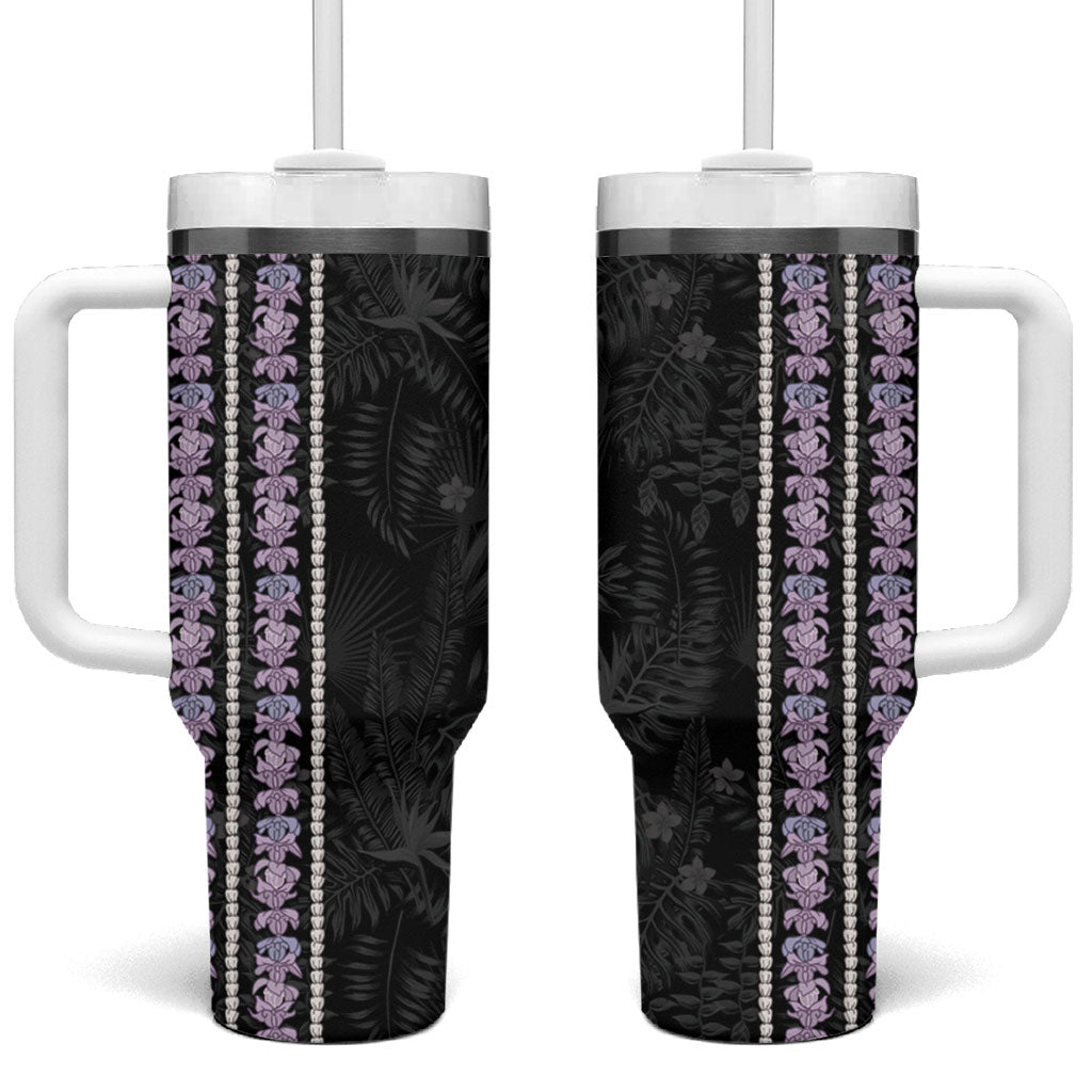 Hawaii Queen Liliuokalani Tumbler With Handle Hawaiian Lei Pua Kalaunu LT05 One Size: 40 oz Black - Polynesian Pride