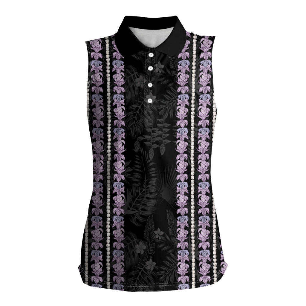 Hawaii Queen Liliuokalani Women Sleeveless Polo Shirt Hawaiian Lei Pua Kalaunu LT05 Female Black - Polynesian Pride