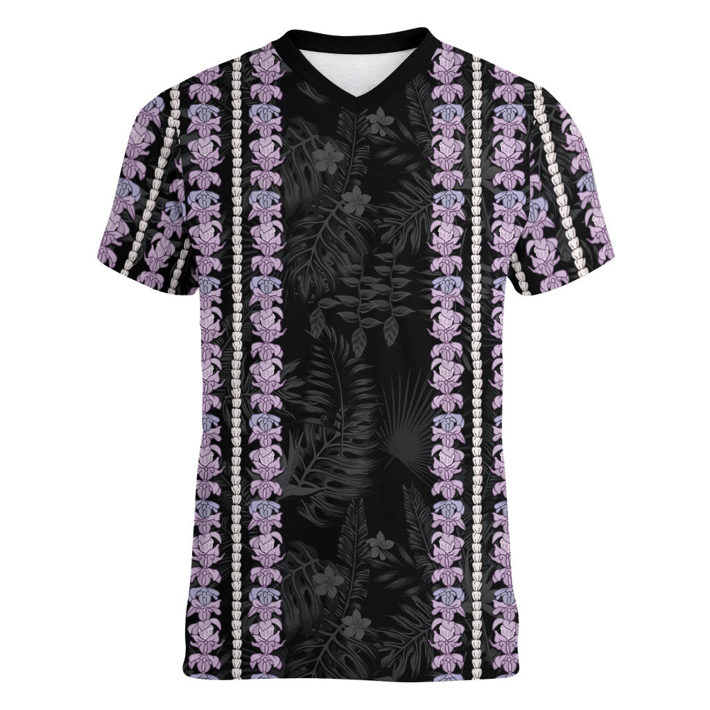 Hawaii Queen Liliuokalani Women V-Neck T-Shirt Hawaiian Lei Pua Kalaunu LT05 Female Black - Polynesian Pride