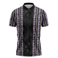Hawaii Queen Liliuokalani Zipper Polo Shirt Hawaiian Lei Pua Kalaunu LT05 Black - Polynesian Pride
