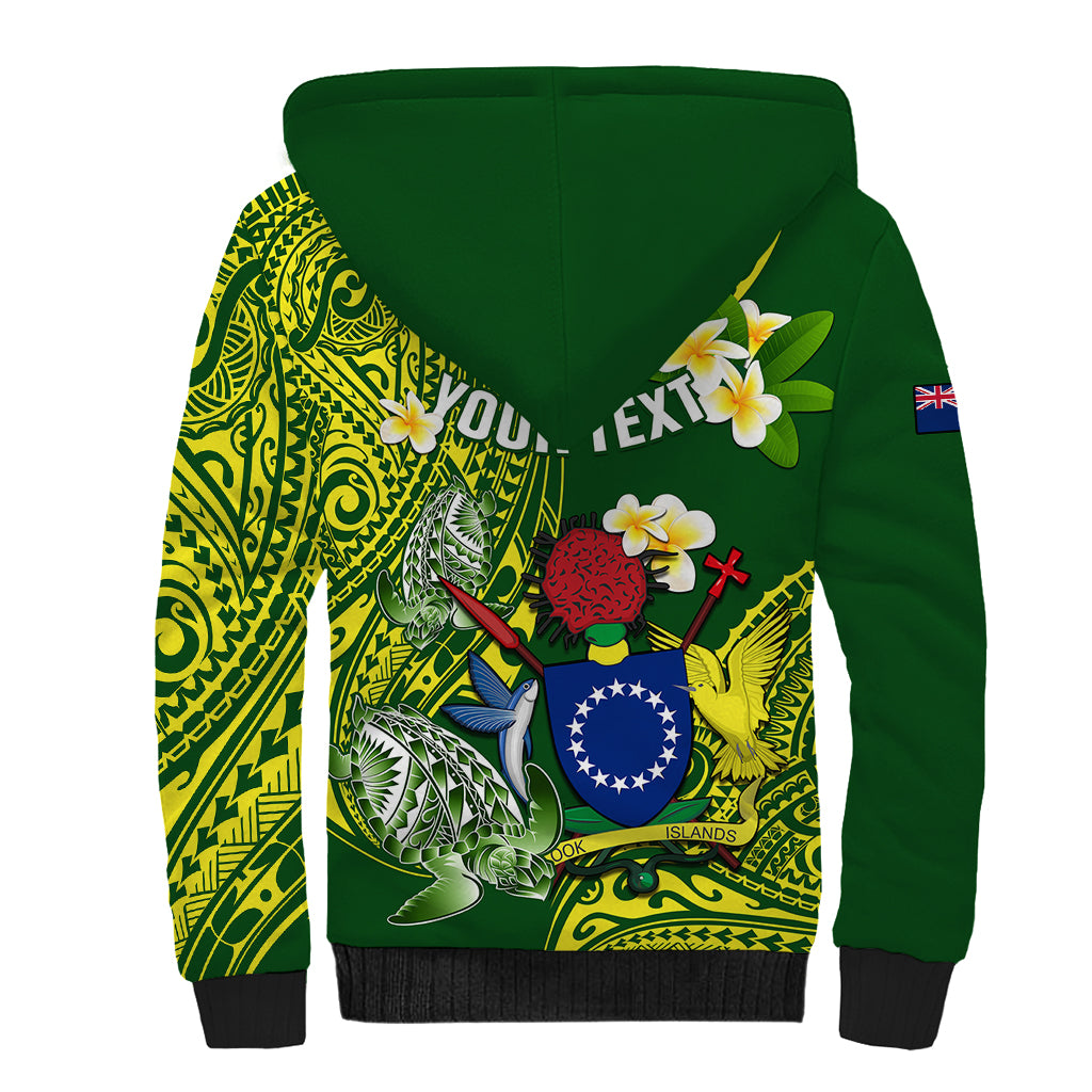 Personalized Cook Islands Sherpa Hoodie Coat Of Arms Plumeria Polynesian Turtle LT05 - Polynesian Pride