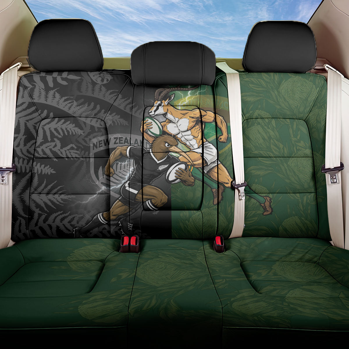South Africa And New Zealand Back Car Seat Cover Springboks And Kiwis Rugby Rivalry