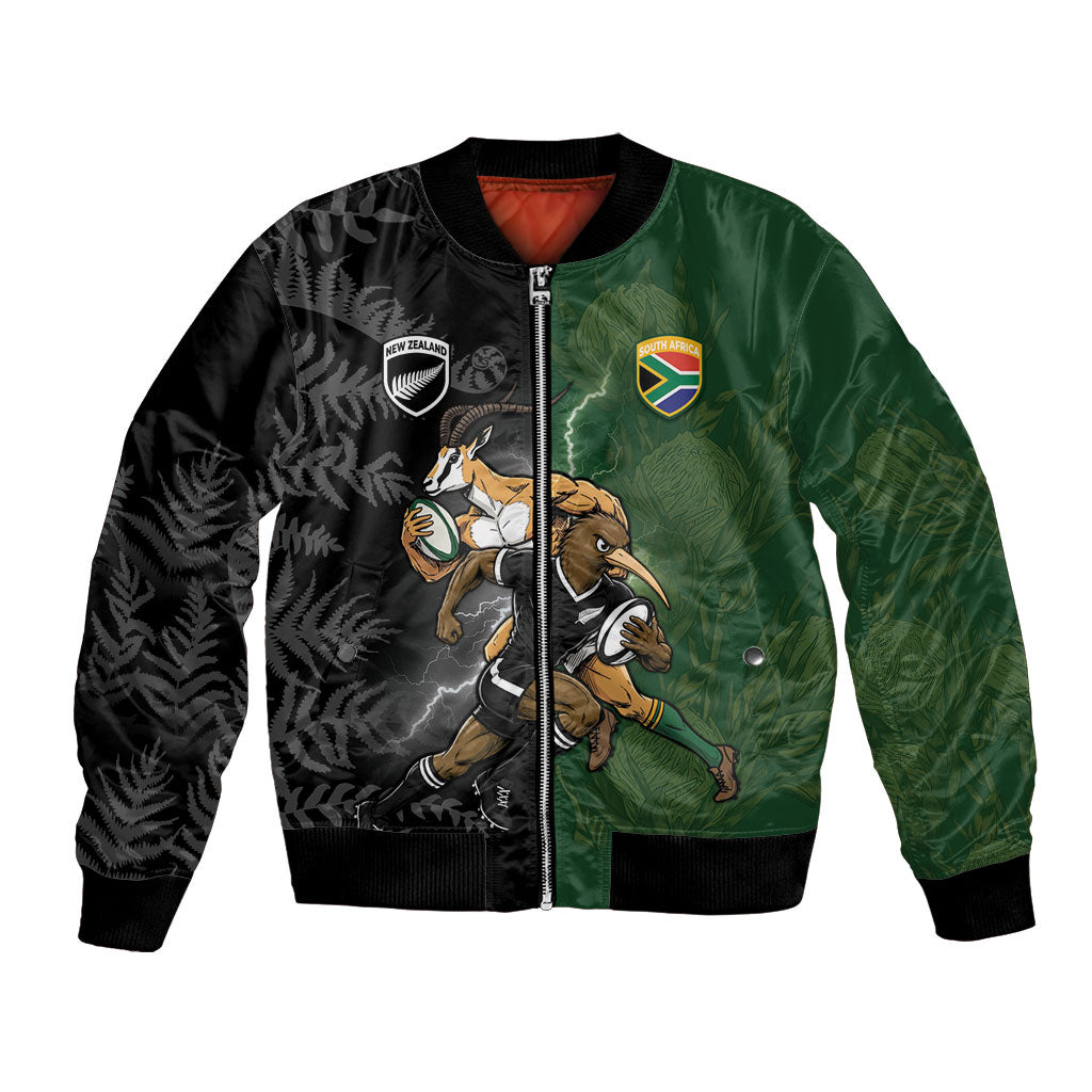 Custom South Africa And New Zealand Bomber Jacket Springboks And Kiwis Rugby Rivalry