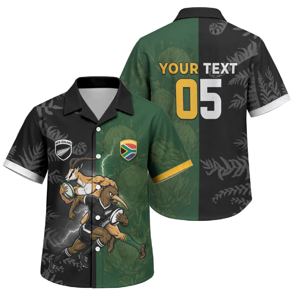Custom South Africa And New Zealand Family Matching Long Sleeve Bodycon Dress and Hawaiian Shirt Springboks And Kiwis Rugby Rivalry