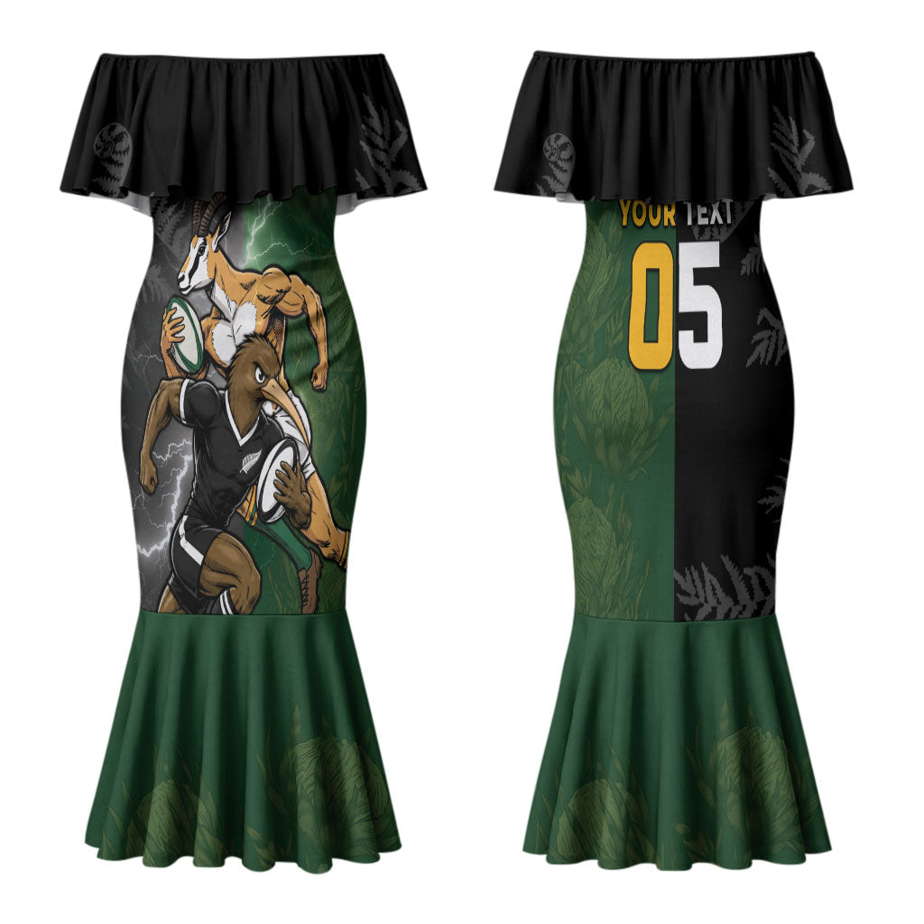 Custom South Africa And New Zealand Family Matching Mermaid Dress and Hawaiian Shirt Springboks And Kiwis Rugby Rivalry