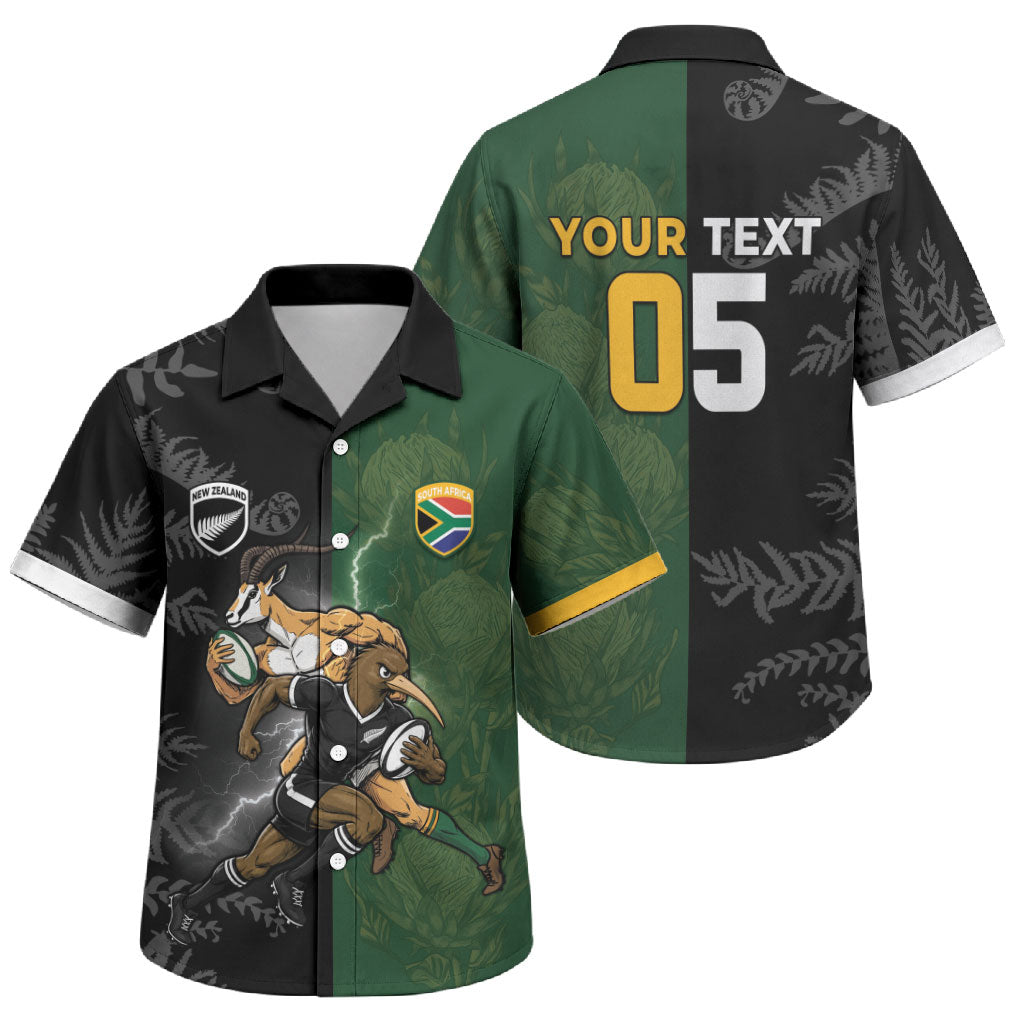Custom South Africa And New Zealand Family Matching Off The Shoulder Long Sleeve Dress and Hawaiian Shirt Springboks And Kiwis Rugby Rivalry