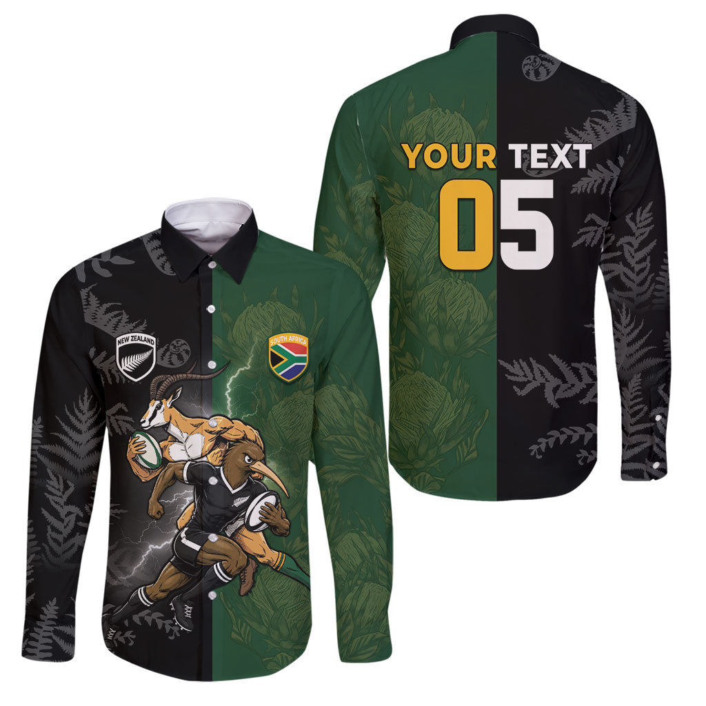 Custom South Africa And New Zealand Family Matching Off Shoulder Maxi Dress and Hawaiian Shirt Springboks And Kiwis Rugby Rivalry