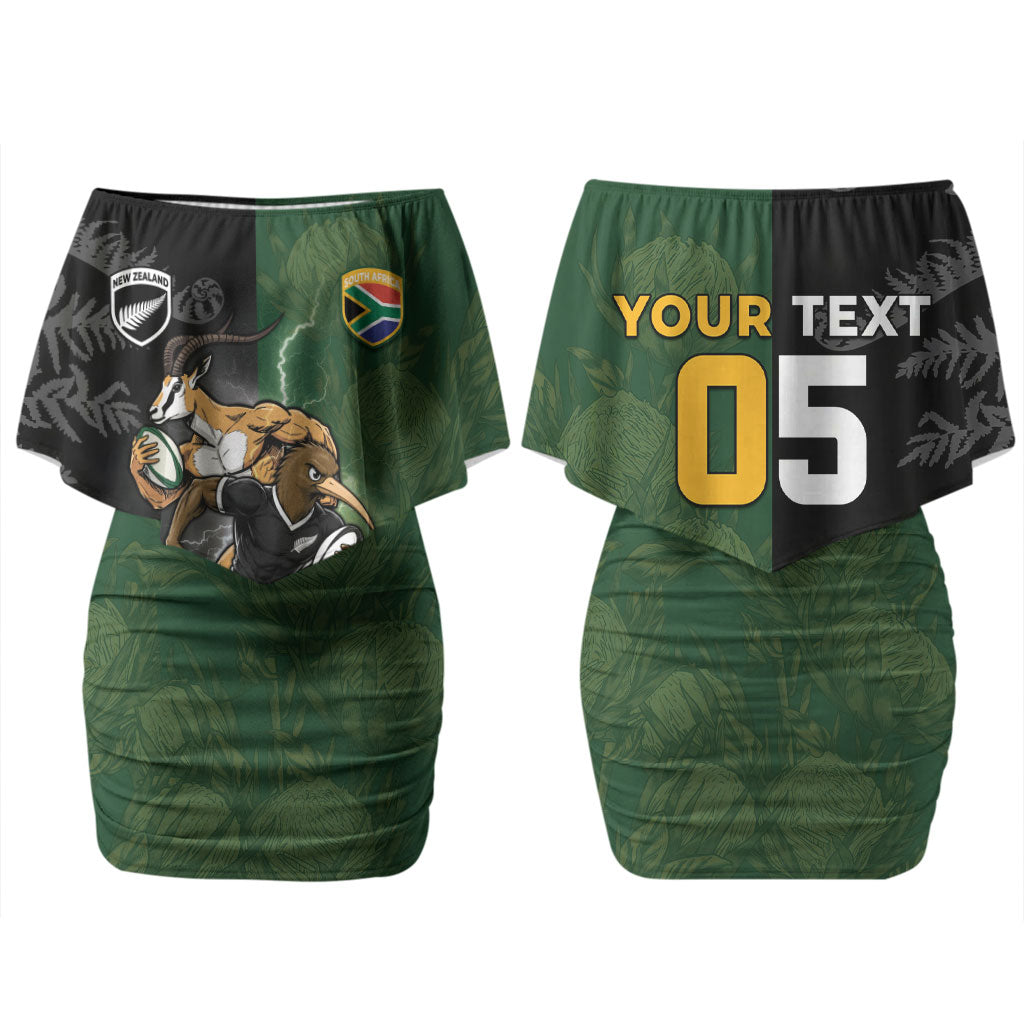 Custom South Africa And New Zealand Family Matching Off Shoulder Short Dress and Hawaiian Shirt Springboks And Kiwis Rugby Rivalry