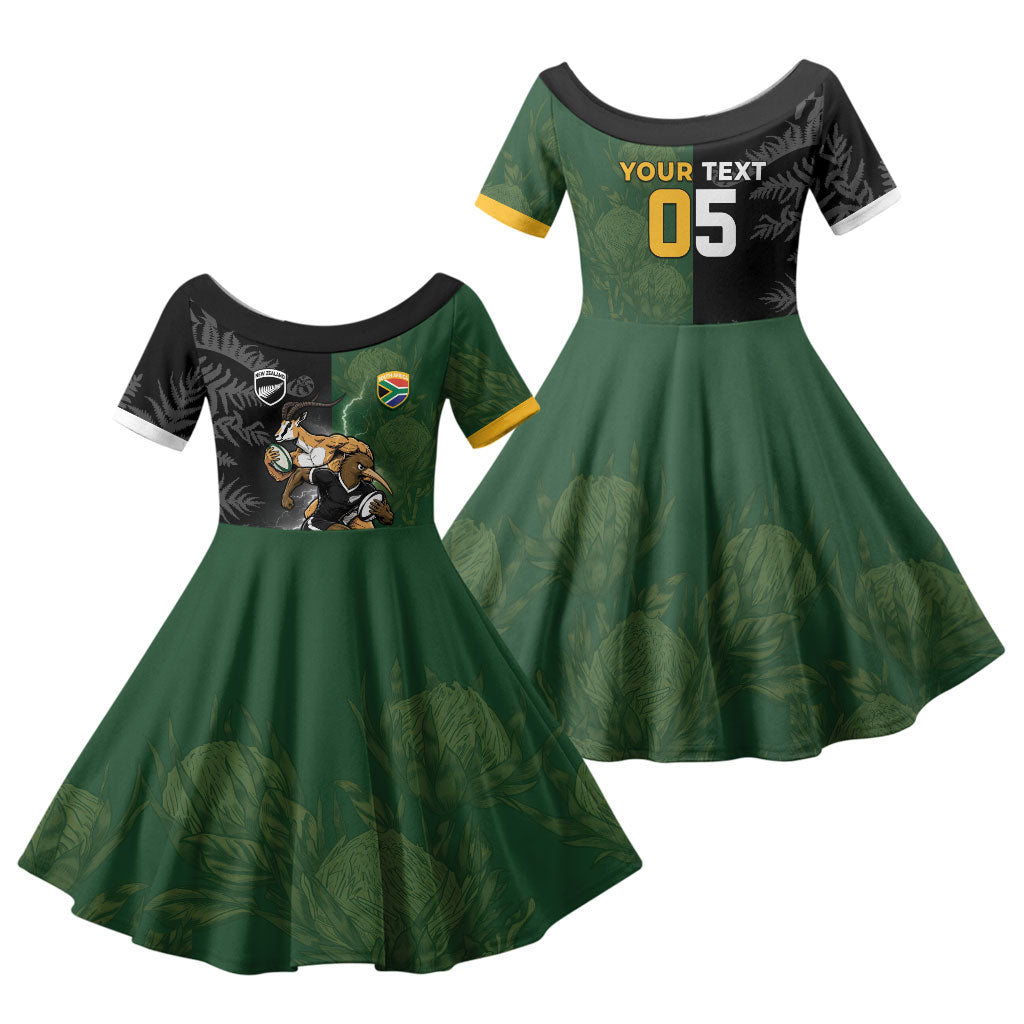 Custom South Africa And New Zealand Family Matching Summer Maxi Dress and Hawaiian Shirt Springboks And Kiwis Rugby Rivalry