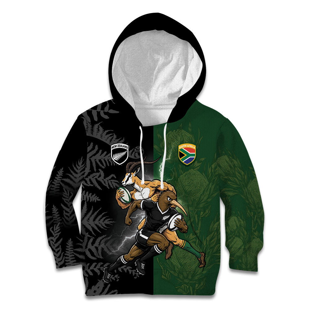 Custom South Africa And New Zealand Kid Hoodie Springboks And Kiwis Rugby Rivalry