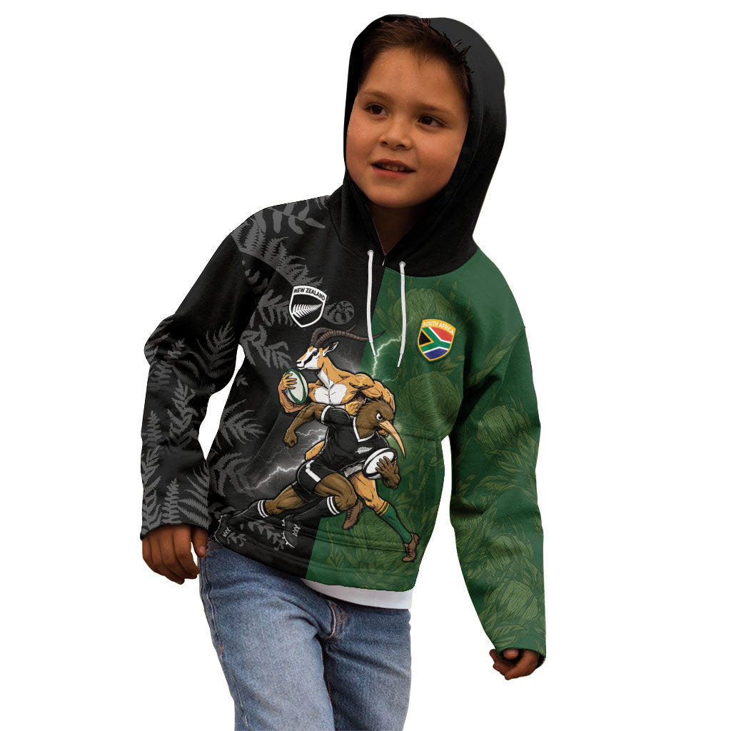 Custom South Africa And New Zealand Kid Hoodie Springboks And Kiwis Rugby Rivalry