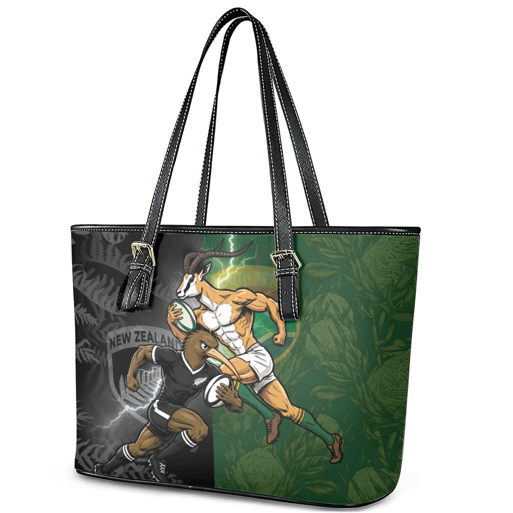 South Africa And New Zealand Leather Tote Bag Springboks And Kiwis Rugby Rivalry