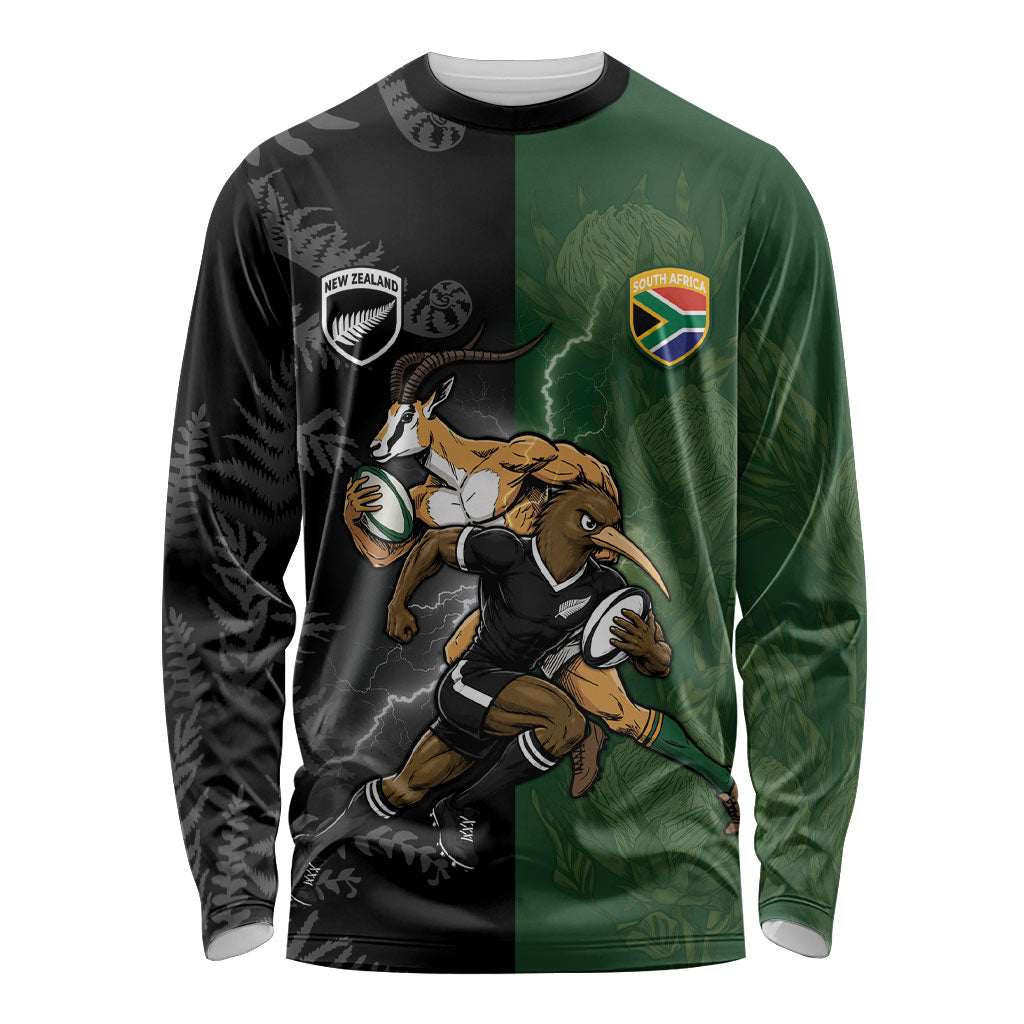 Custom South Africa And New Zealand Long Sleeve Shirt Springboks And Kiwis Rugby Rivalry