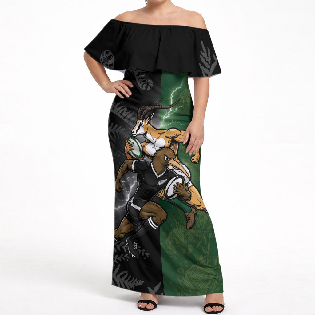 Custom South Africa And New Zealand Off Shoulder Maxi Dress Springboks And Kiwis Rugby Rivalry