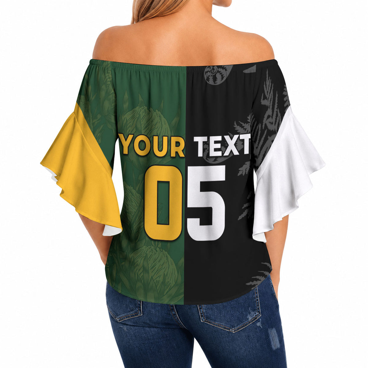 Custom South Africa And New Zealand Off Shoulder Wrap Waist Top Springboks And Kiwis Rugby Rivalry