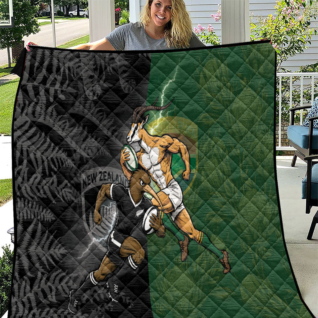 South Africa And New Zealand Quilt Springboks And Kiwis Rugby Rivalry LT05 Black - Polynesian Pride