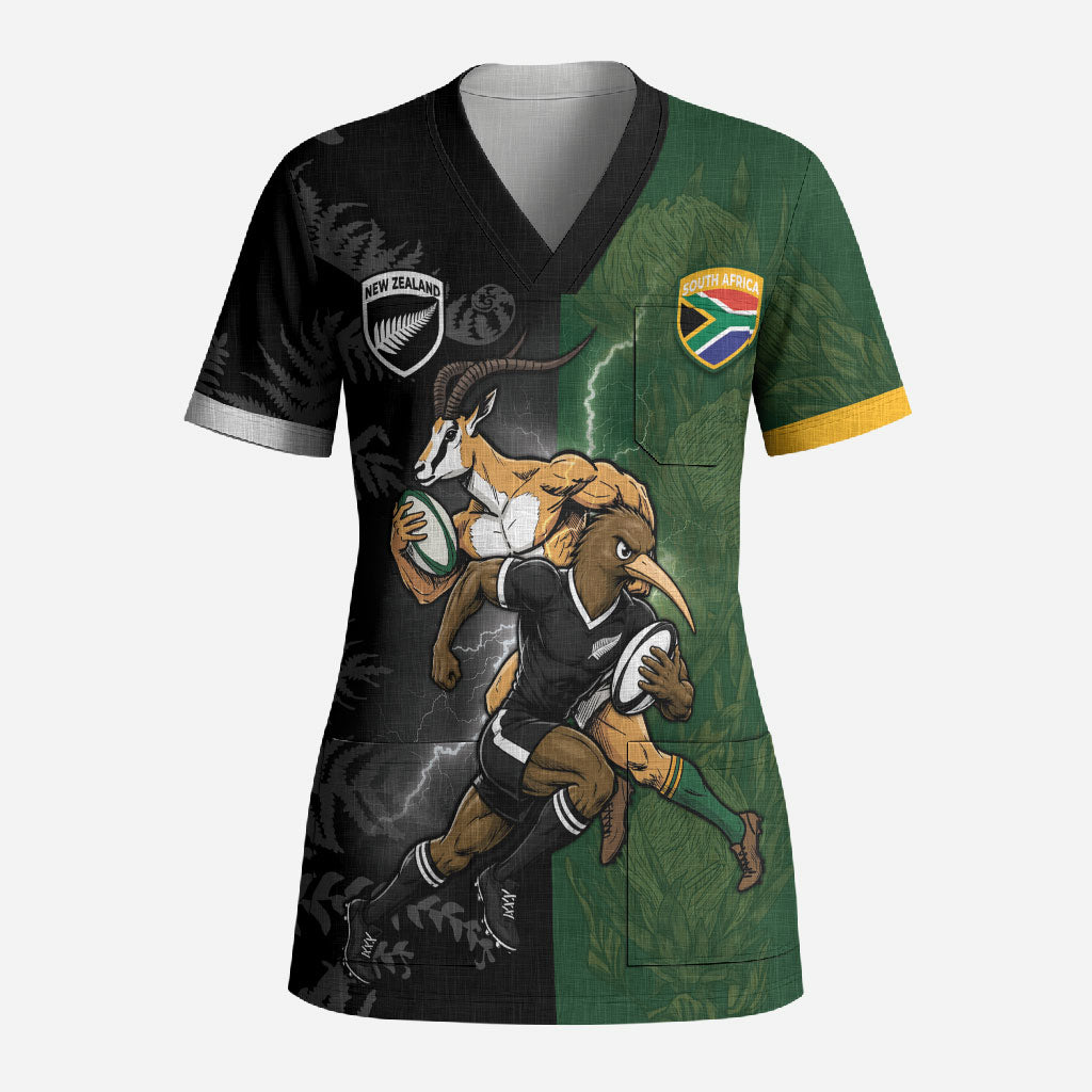 Custom South Africa And New Zealand Scrub Top Springboks And Kiwis Rugby Rivalry