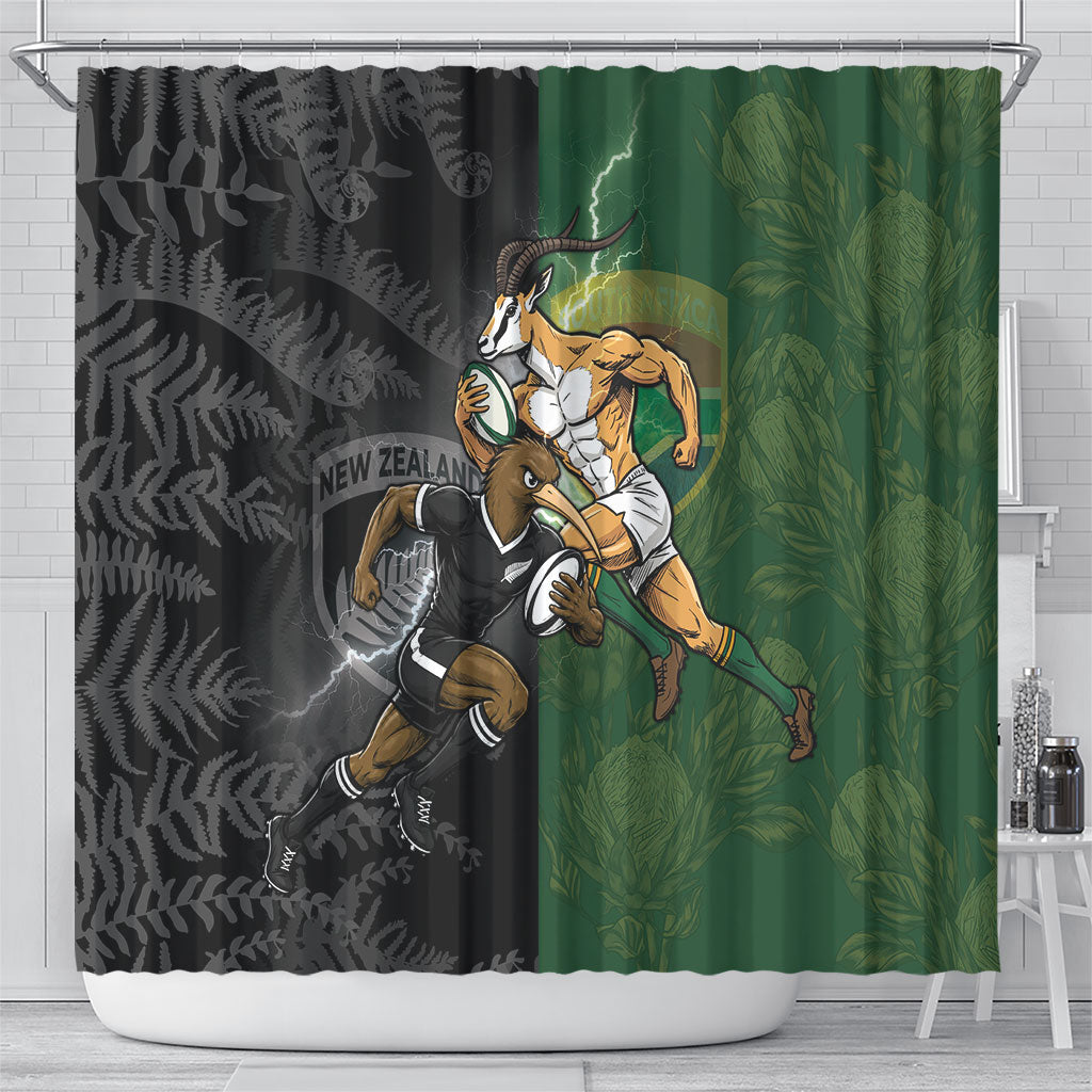 South Africa And New Zealand Shower Curtain Springboks And Kiwis Rugby Rivalry