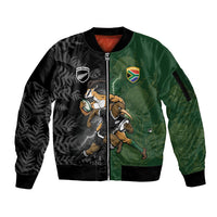 Custom South Africa And New Zealand Sleeve Zip Bomber Jacket Springboks And Kiwis Rugby Rivalry
