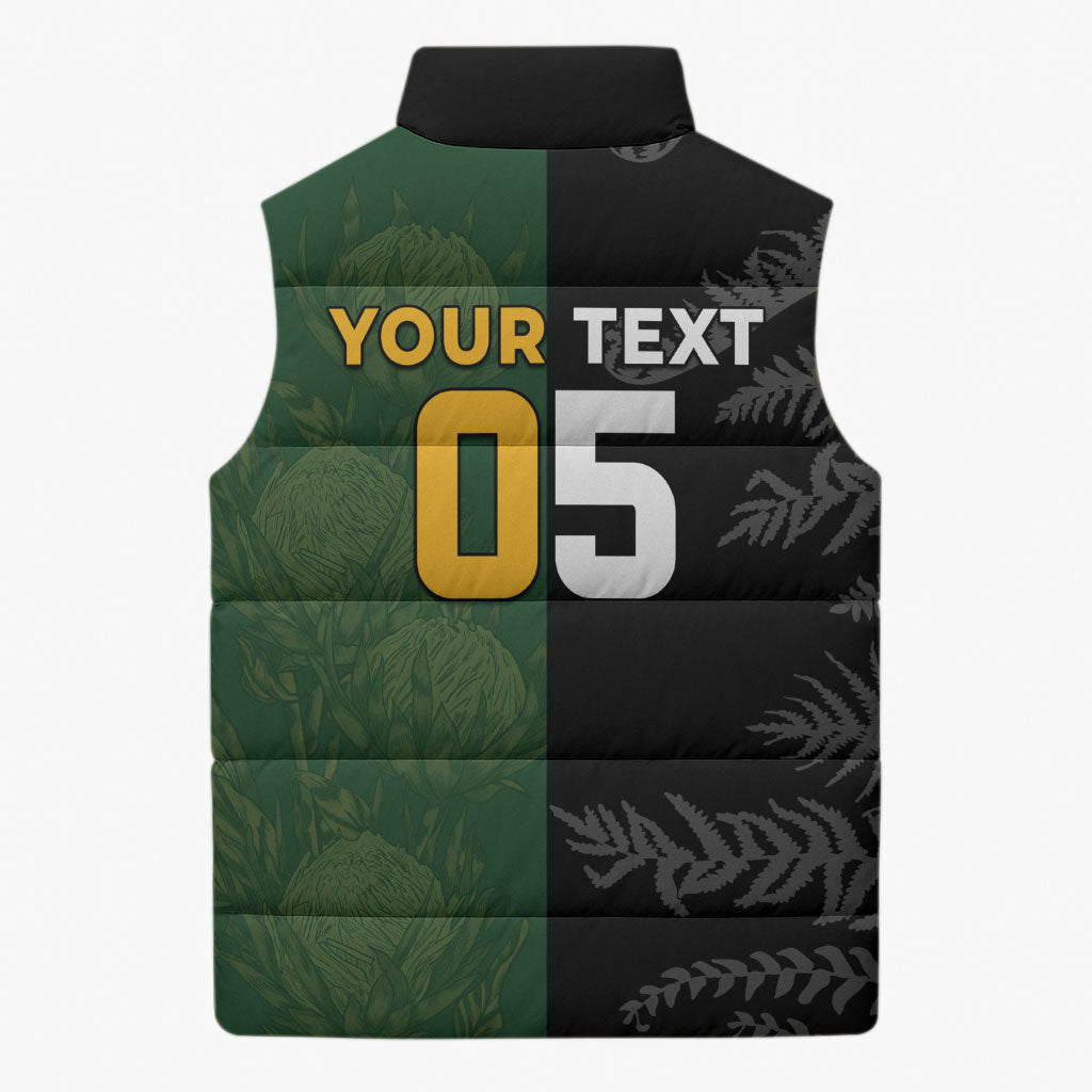 Custom South Africa And New Zealand Sleeveless Puffer Jacket Springboks And Kiwis Rugby Rivalry