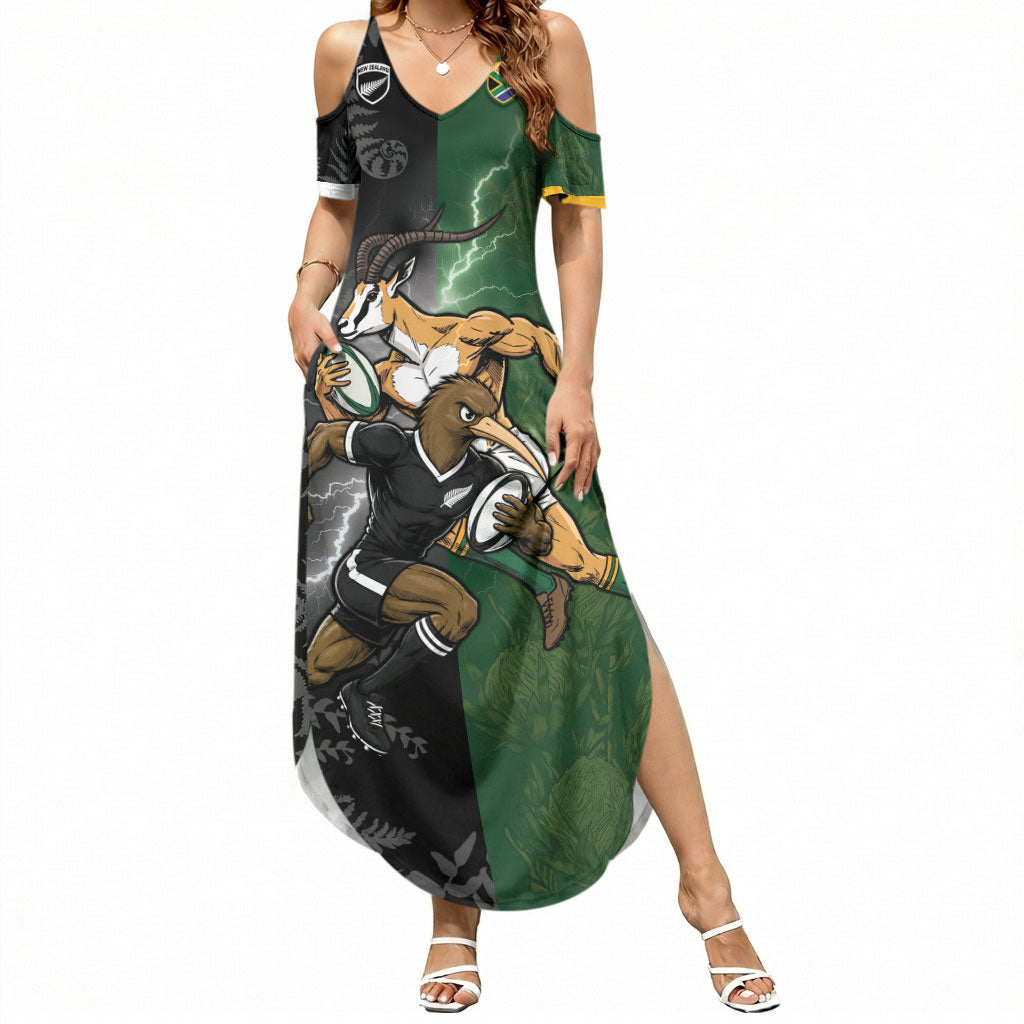 Custom South Africa And New Zealand Summer Maxi Dress Springboks And Kiwis Rugby Rivalry
