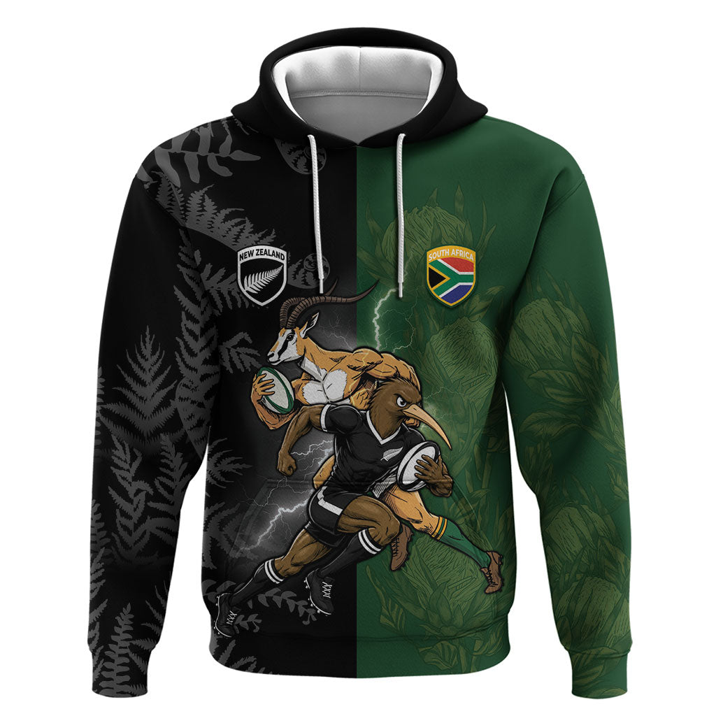 Custom South Africa And New Zealand Zip Hoodie Springboks And Kiwis Rugby Rivalry