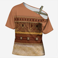 Polynesian Princess Inspired Cosplay Costume Cross Shoulder Shirt Traditional Tapa Pattern