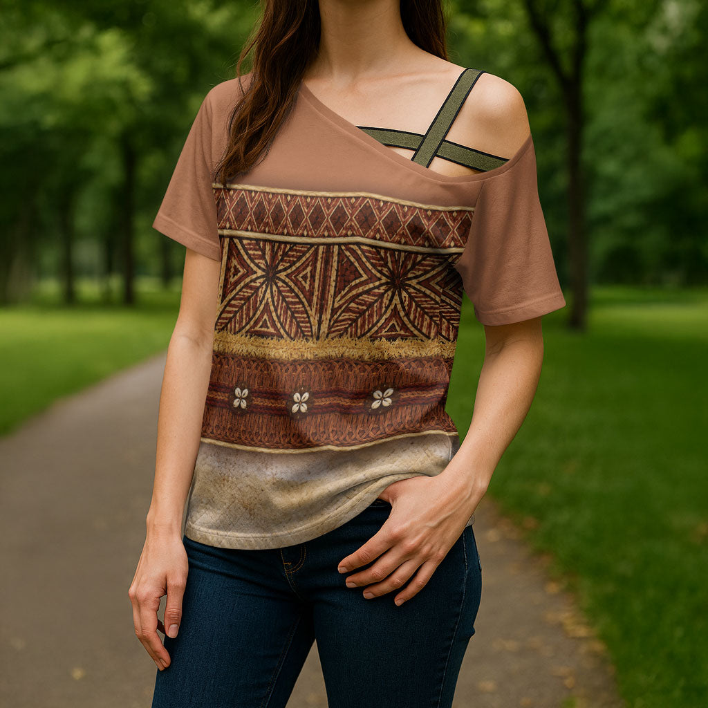 Polynesian Princess Inspired Cosplay Costume Cross Shoulder Shirt Traditional Tapa Pattern