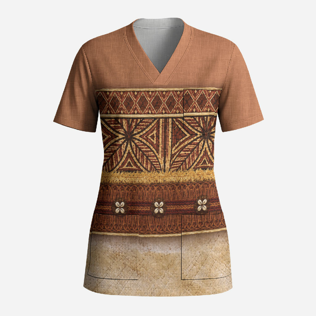 Polynesian Princess Inspired Cosplay Costume Scrub Top Traditional Tapa Pattern