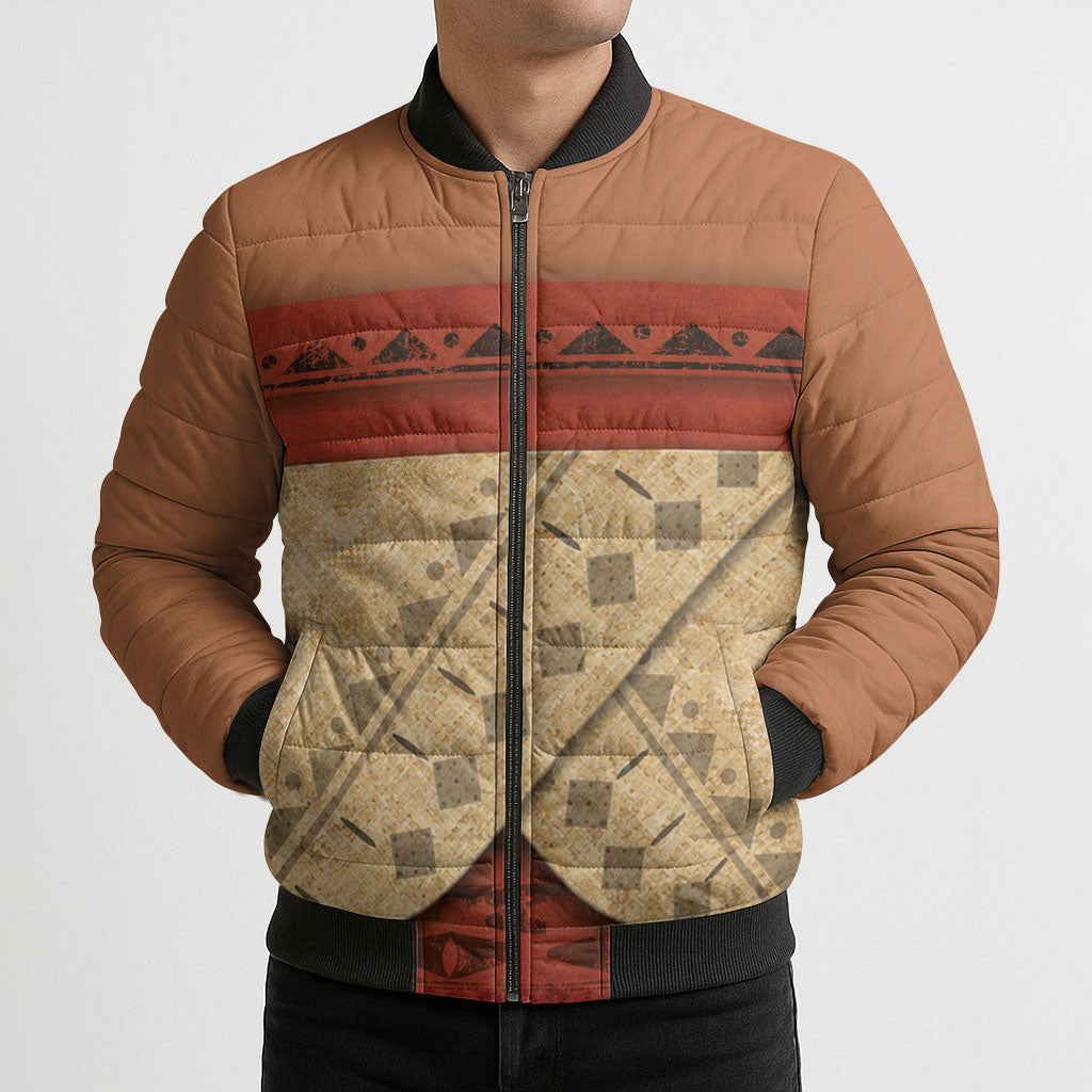 Island Elder Inspired Costume Bomber Puffer Jacket Polynesian Tribal Pattern
