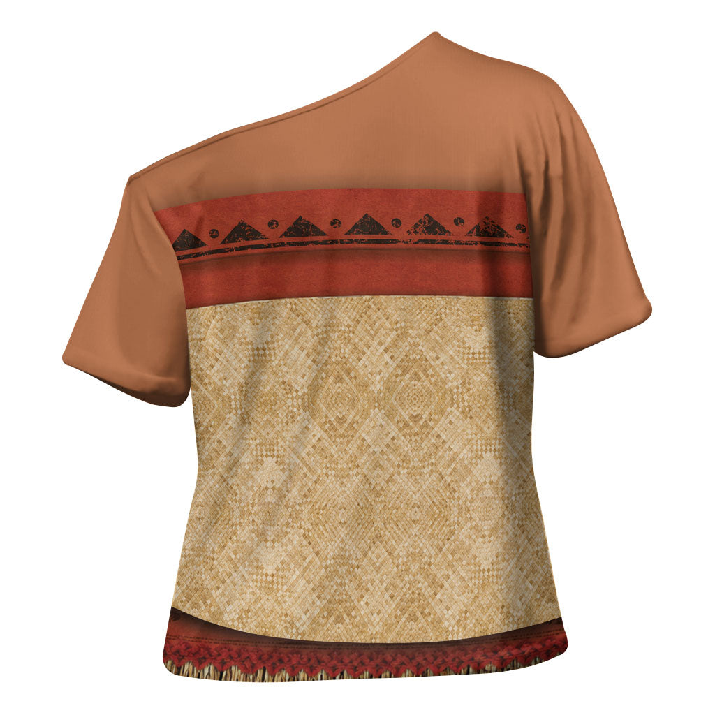 Island Elder Inspired Costume Cross Shoulder Shirt Polynesian Tribal Pattern