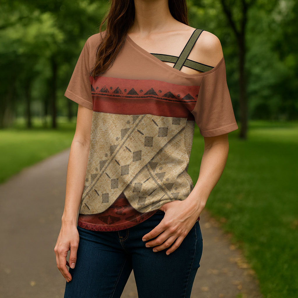 Island Elder Inspired Costume Cross Shoulder Shirt Polynesian Tribal Pattern