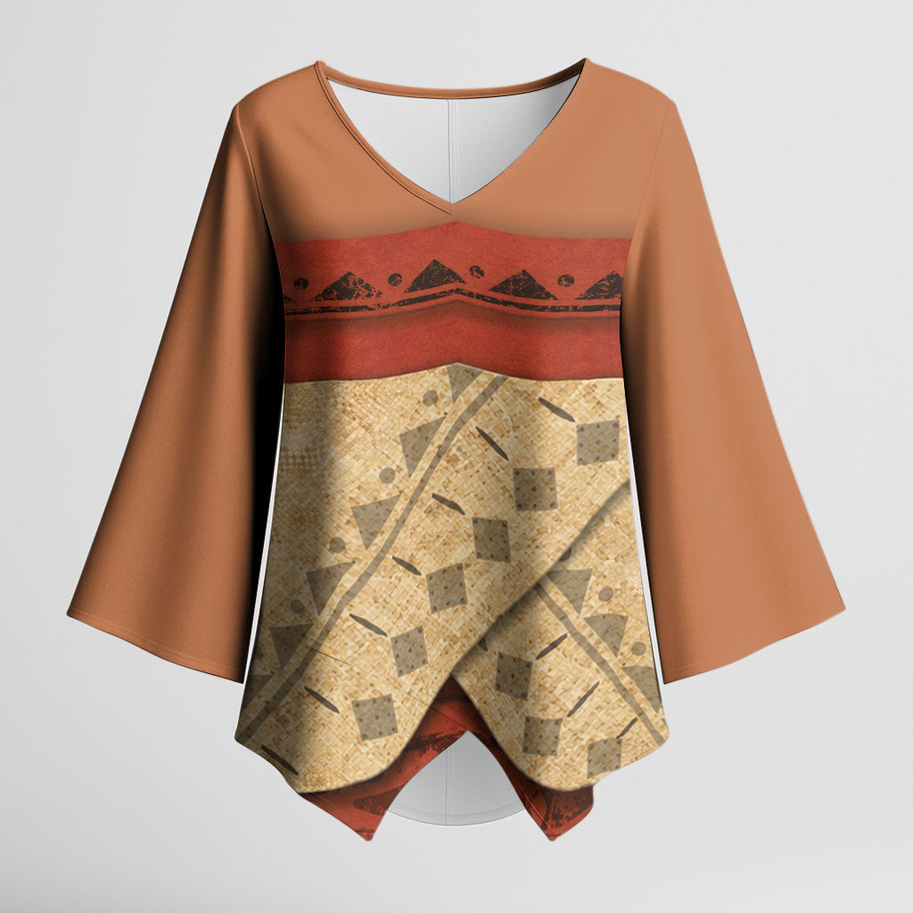 Island Elder Inspired Costume Kimono Sleeve Blouse Polynesian Tribal Pattern