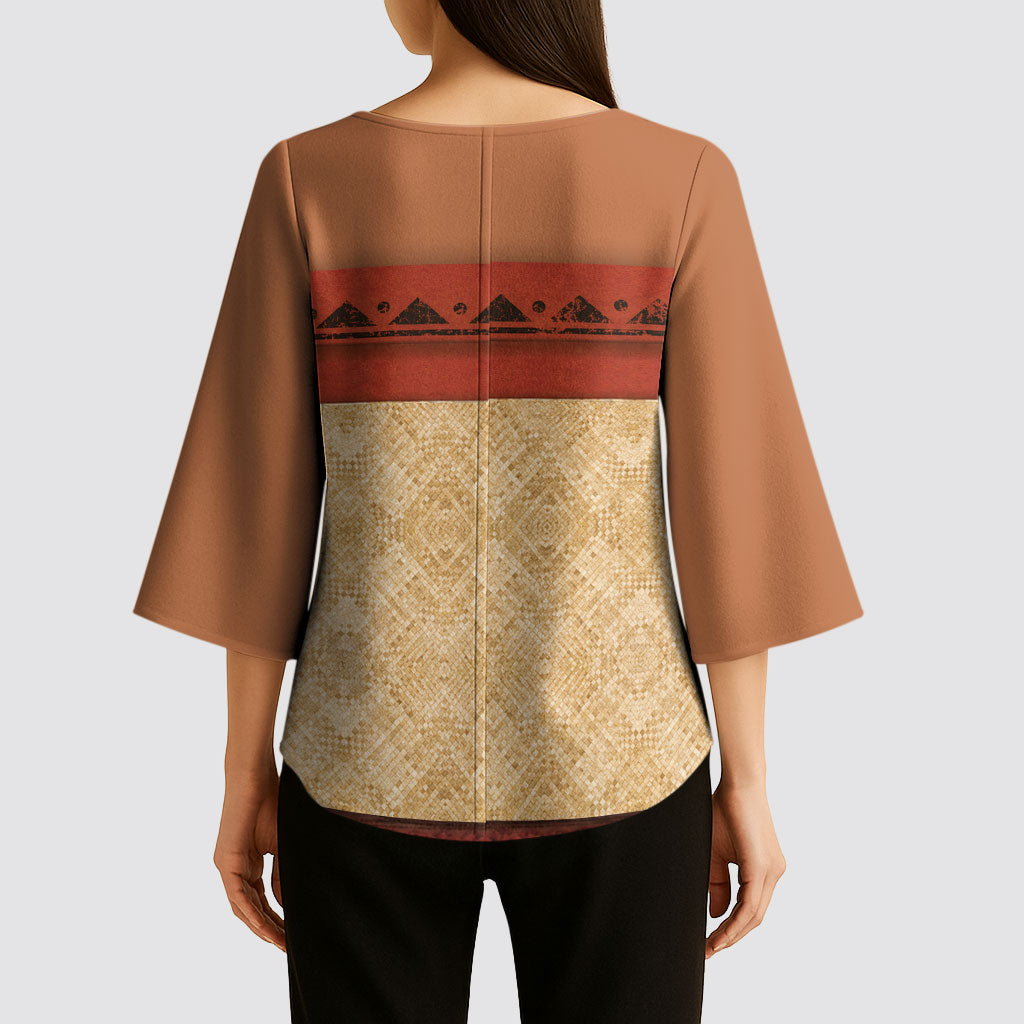 Island Elder Inspired Costume Kimono Sleeve Blouse Polynesian Tribal Pattern