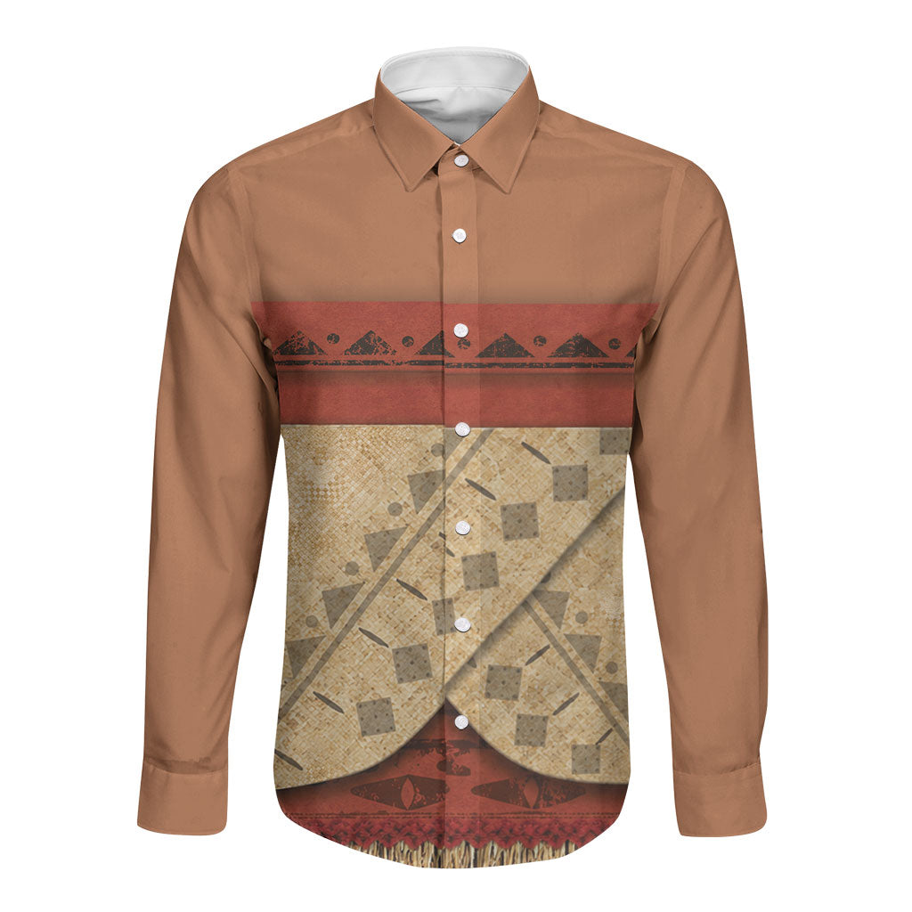 Island Elder Inspired Costume Long Sleeve Button Shirt Polynesian Tribal Pattern