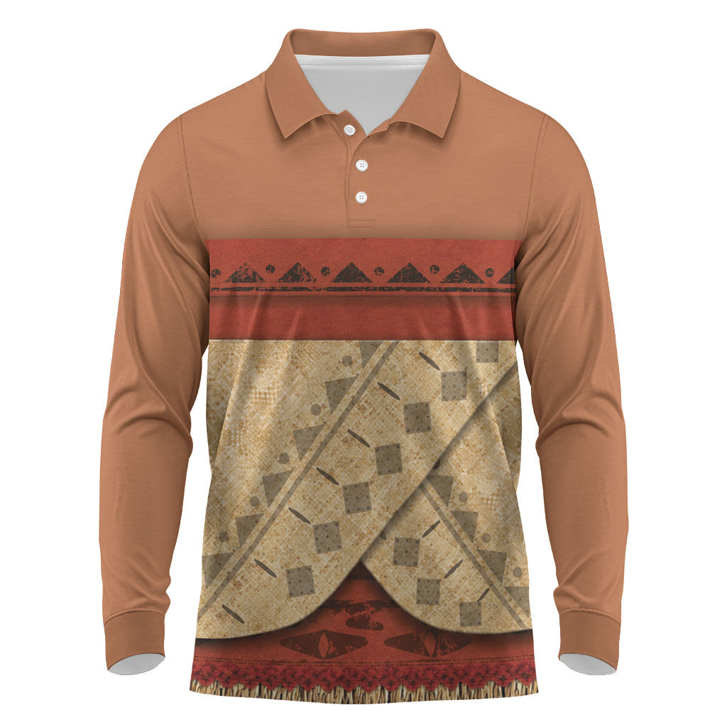 Island Elder Inspired Costume Long Sleeve Polo Shirt Polynesian Tribal Pattern