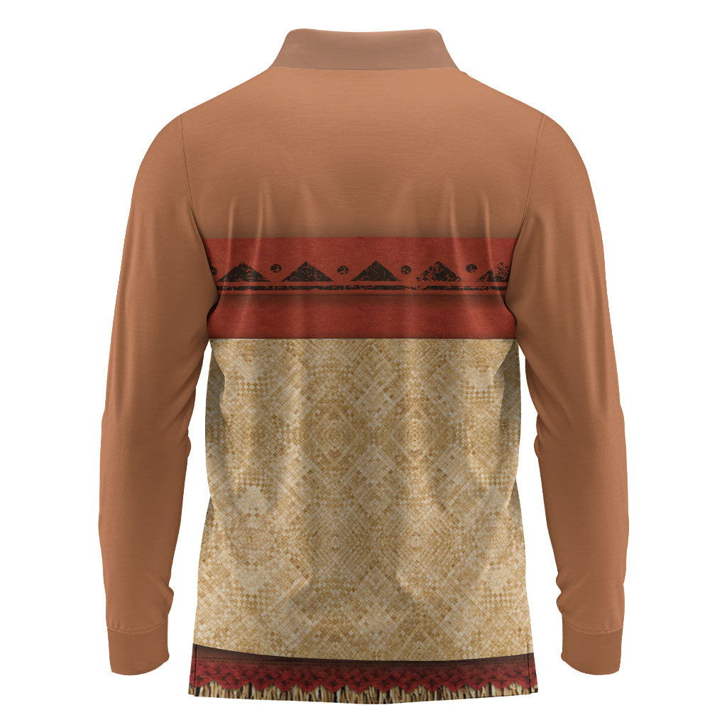 Island Elder Inspired Costume Long Sleeve Polo Shirt Polynesian Tribal Pattern