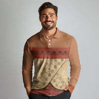 Island Elder Inspired Costume Long Sleeve Polo Shirt Polynesian Tribal Pattern