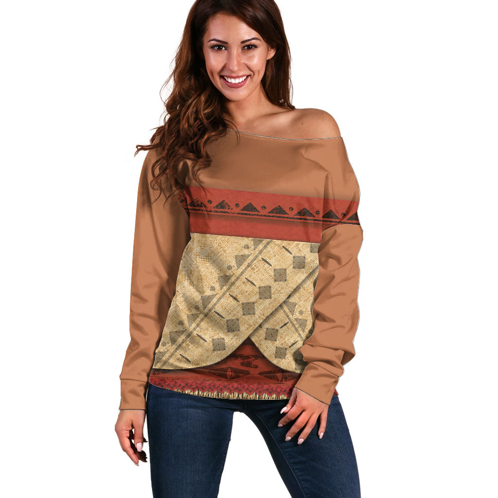 Island Elder Inspired Costume Off Shoulder Sweater Polynesian Tribal Pattern