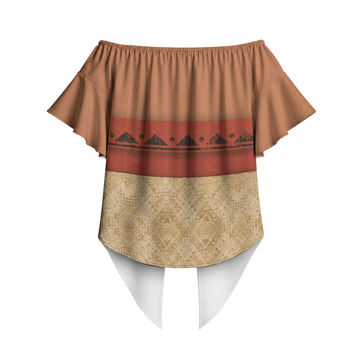 Island Elder Inspired Costume Off Shoulder Wrap Waist Top Polynesian Tribal Pattern